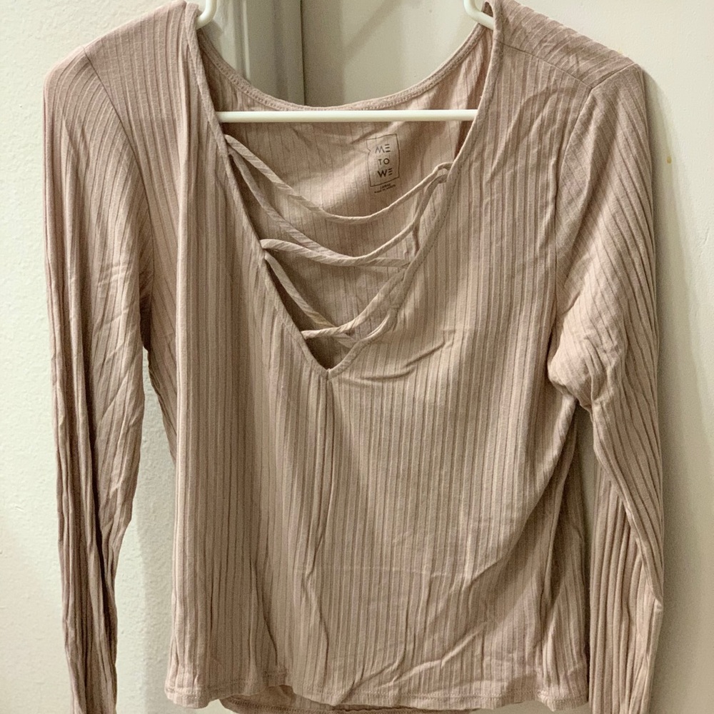 Tan fun cropped long sleeve shirt